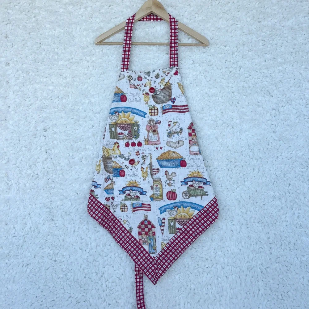 Country Farmhouse‎ Americana Chicken Apple Pie Kitchen Apron Handmade 31 x 28